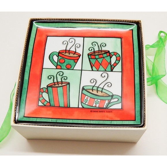 Boston Warehouse Jingle Java Appetizer Plates by Tara Reid Porcelain Set of 4 - Picture 9 of 11